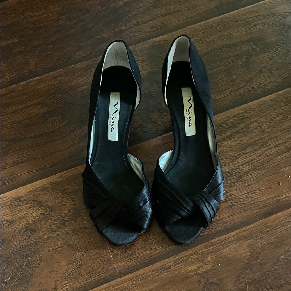 Nina Black Peep Toe Heels